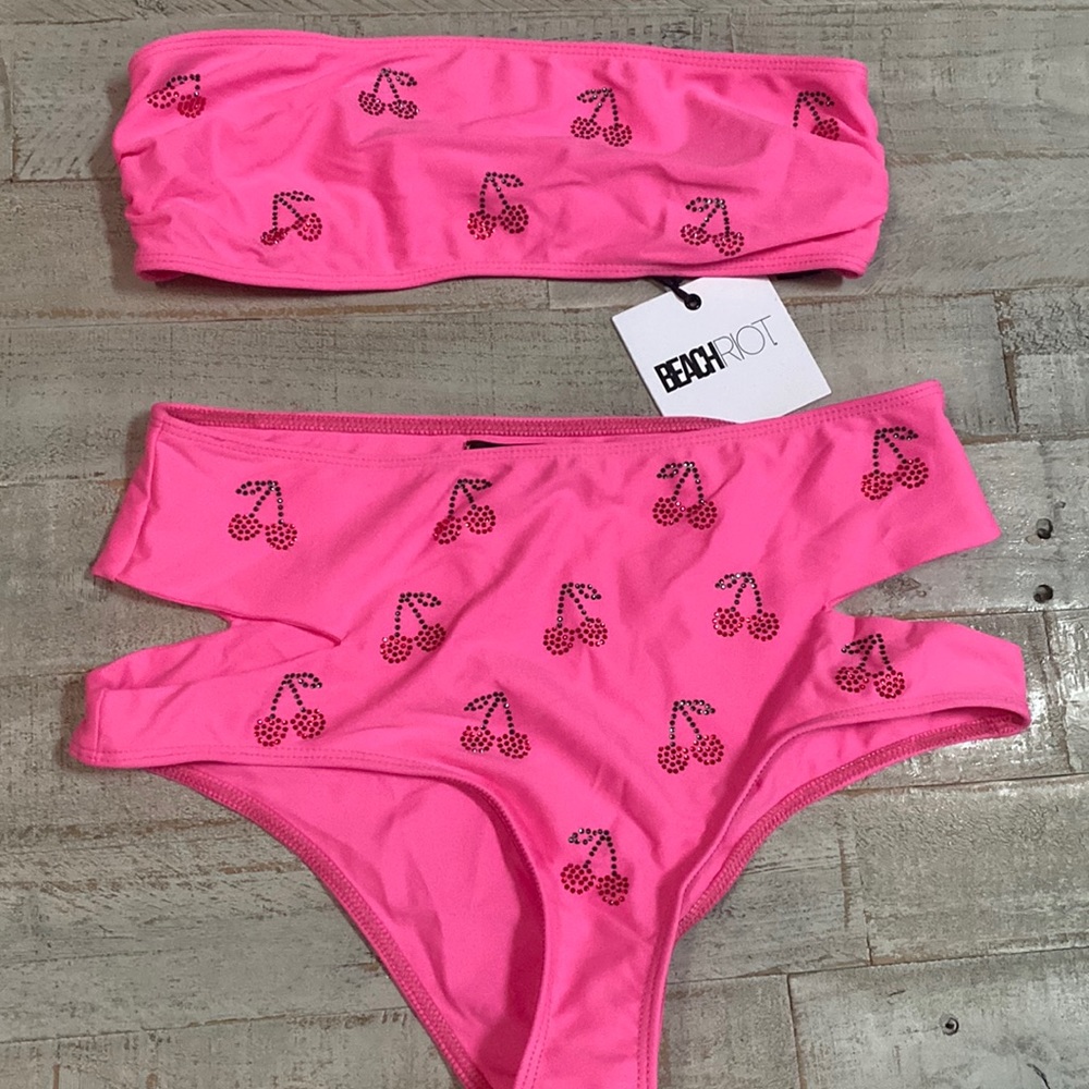 Beach riot - cherry sequined swim top